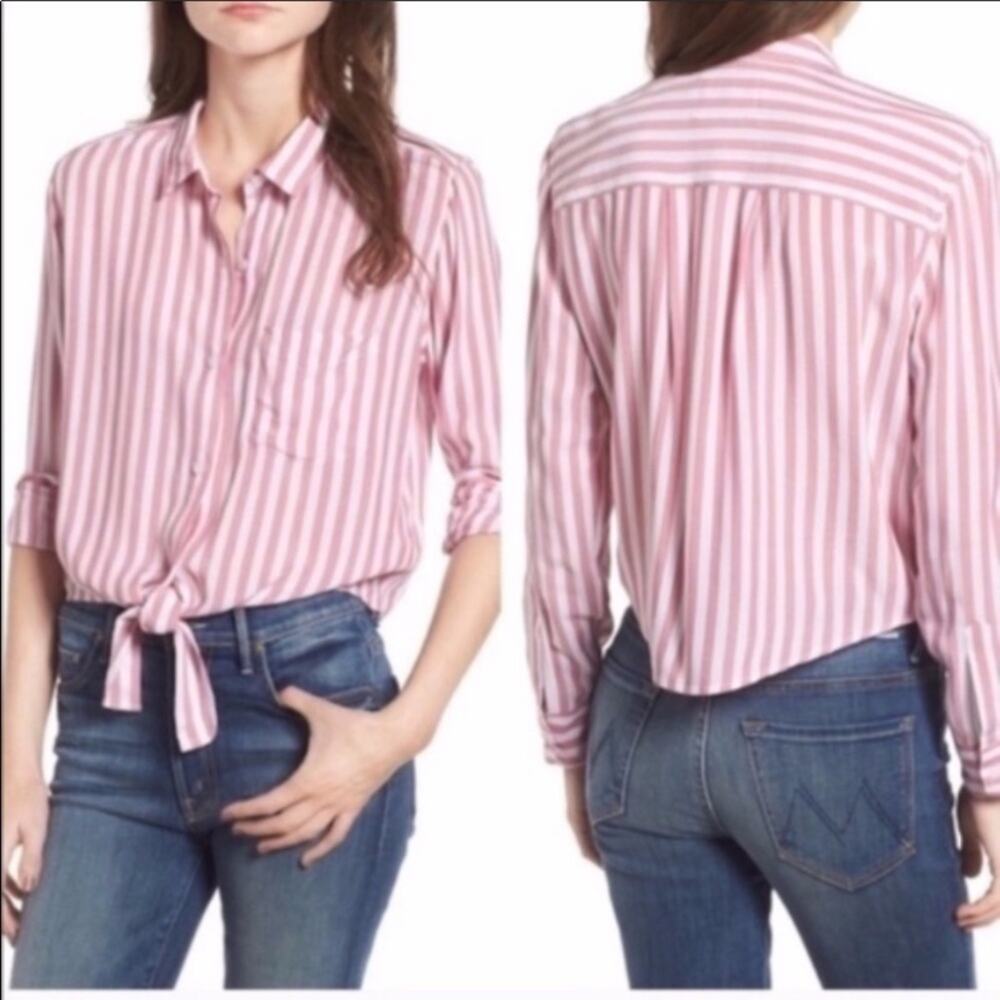 Rails Val Waist Tie Striped Button Down Top Size L
